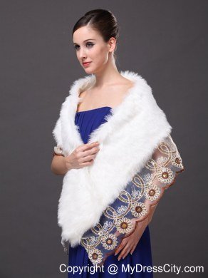 Lace V-Neck Faux Fur Stylish White Formal Occasions Wraps / Shawls