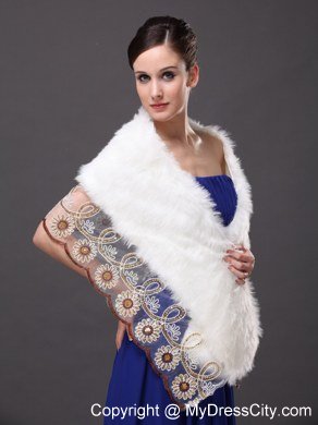 Lace V-Neck Faux Fur Stylish White Formal Occasions Wraps / Shawls