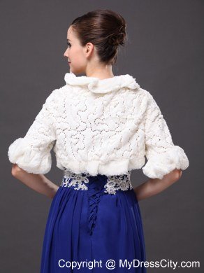 White Faux Fur Bowknot Fold-over Collar Prom Jacket