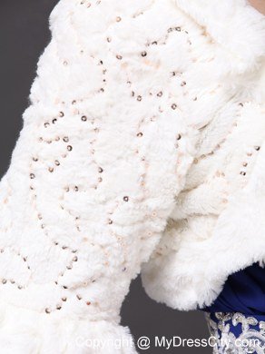 White Faux Fur Bowknot Fold-over Collar Prom Jacket