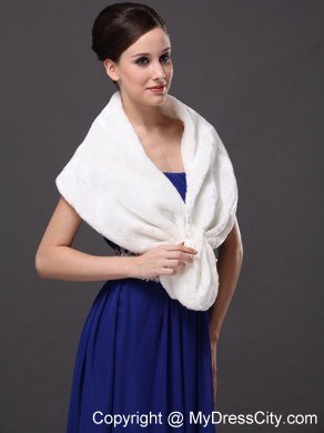 Faux Fur Fashionable V-Neck White Wedding Party and Prom or Cocktail Wedding Wrap