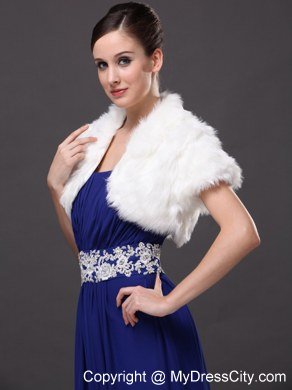 Faux Fur V-Neck Fashionable Wedding Short Sleeves Prom Jacket White