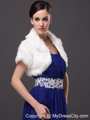 Faux Fur V-Neck Fashionable Wedding Short Sleeves Prom Jacket White