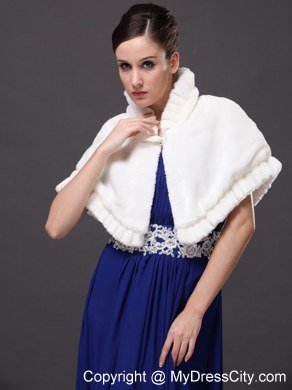 Faux Fur High-Neck White Wedding Party Wrap For Winter