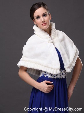 Faux Fur High-Neck White Wedding Party Wrap For Winter