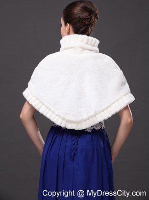 Faux Fur High-Neck White Wedding Party Wrap For Winter