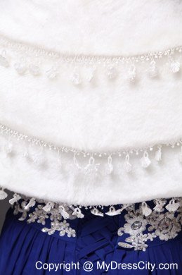 V-Neck White Wedding Party and Prom or Cocktail Faux Fur Wedding Wrap