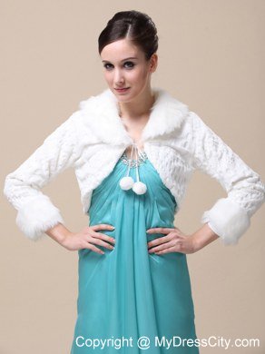 Faux Fur Special Occasion / Wedding Jacket With Long Sleeves and Fold-over Collar