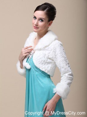 Faux Fur Special Occasion / Wedding Jacket With Long Sleeves and Fold-over Collar