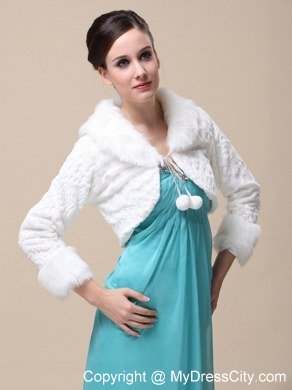 Faux Fur Special Occasion / Wedding Jacket With Long Sleeves and Fold-over Collar