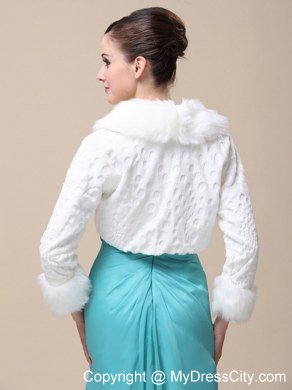 Faux Fur Special Occasion / Wedding Jacket With Long Sleeves and Fold-over Collar