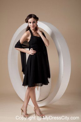 Halter Top Dresses For Bridesmaid in Black with Ruched Bowknot