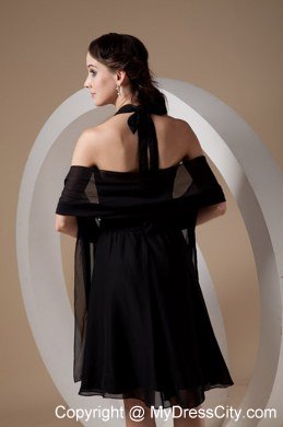 Halter Top Dresses For Bridesmaid in Black with Ruched Bowknot