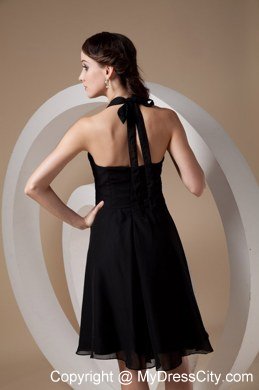 Halter Top Dresses For Bridesmaid in Black with Ruched Bowknot