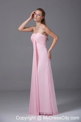 Strapless Pink Ruched Long Chiffon Empire Bridesmaids Dresses