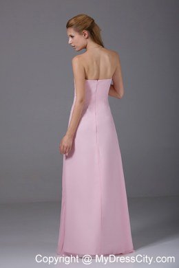 Strapless Pink Ruched Long Chiffon Empire Bridesmaids Dresses