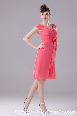 Straps Ruching and Hand Made Flowers Bridesmaid Dresses