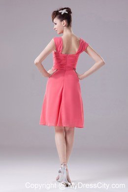 Straps Ruching and Hand Made Flowers Bridesmaid Dresses