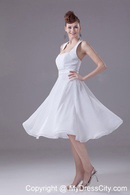 Halter Top Empire Chiffon Tea-length Bridesmaids Dresses with Satin Sash