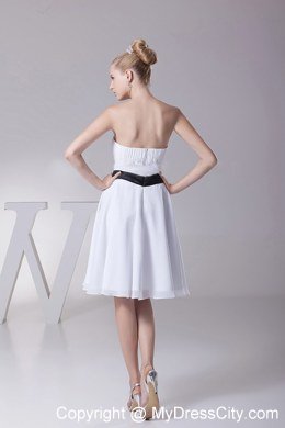 White Ruching Chiffon Bridesmaid Dresses with Black Bowknot