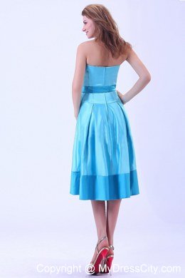 Aqua Blue Tea-length Junior Bridesmaid Dress With Bowknot