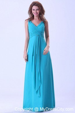 V-neck Chiffon Floor-length Ruching Maid of Honor Dress