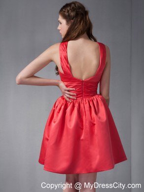 Mini-length Scoop Ruched Back Out Bridesmaids Dresses