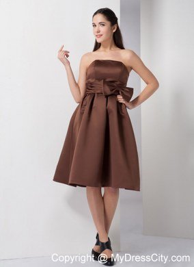 A-line Strapless Junior Bridesmaid Dress with Ruched Bowknot