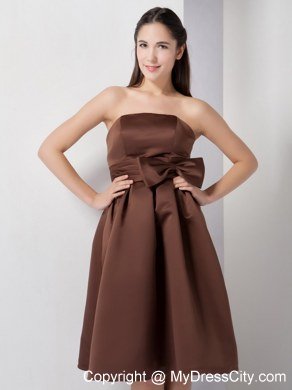 A-line Strapless Junior Bridesmaid Dress with Ruched Bowknot