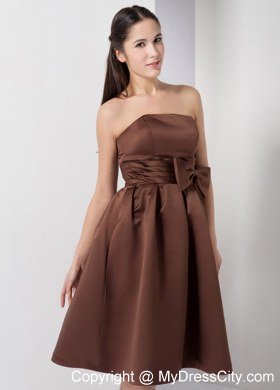 A-line Strapless Junior Bridesmaid Dress with Ruched Bowknot