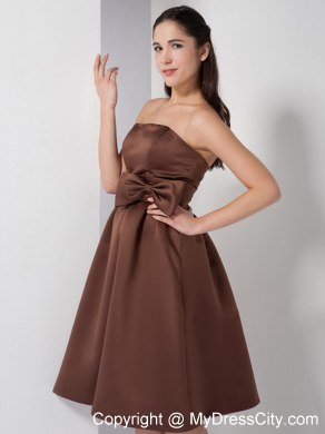 A-line Strapless Junior Bridesmaid Dress with Ruched Bowknot