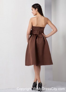 A-line Strapless Junior Bridesmaid Dress with Ruched Bowknot