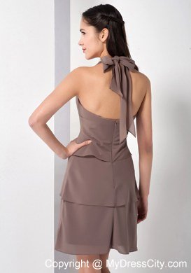 Halter Top Mini-length Chiffon Dresses For Bridesmaid in Brown