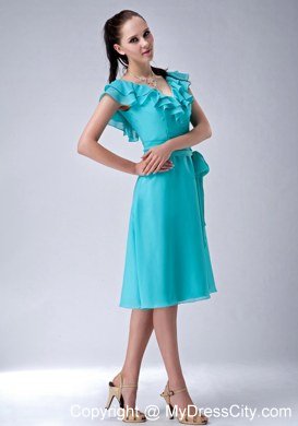 Layers V-neck Bridesmaid Dresses in Turquoise with Bowknot