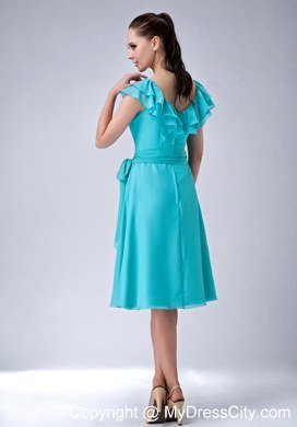 Layers V-neck Bridesmaid Dresses in Turquoise with Bowknot