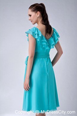 Layers V-neck Bridesmaid Dresses in Turquoise with Bowknot