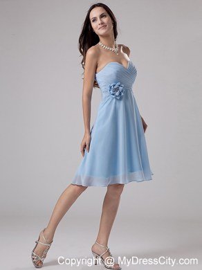 Hand Made Flower and Ruching Knee-length Bridesmaid Dress