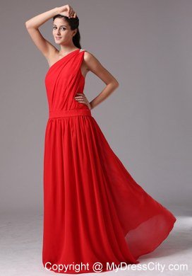 One Shoulder Beaded Simple Red Floor-length Junior Bridesmaid Dress