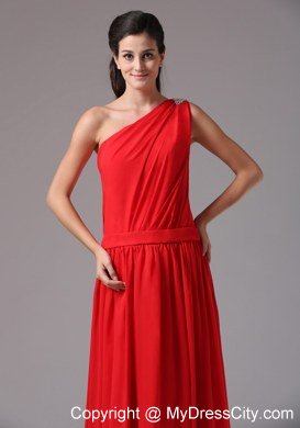 One Shoulder Beaded Simple Red Floor-length Junior Bridesmaid Dress