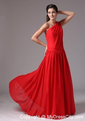 One Shoulder Beaded Simple Red Floor-length Junior Bridesmaid Dress