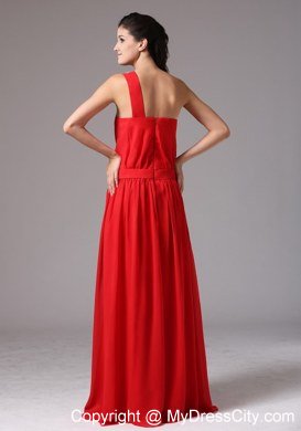 One Shoulder Beaded Simple Red Floor-length Junior Bridesmaid Dress