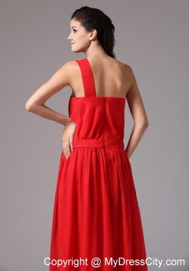 One Shoulder Beaded Simple Red Floor-length Junior Bridesmaid Dress