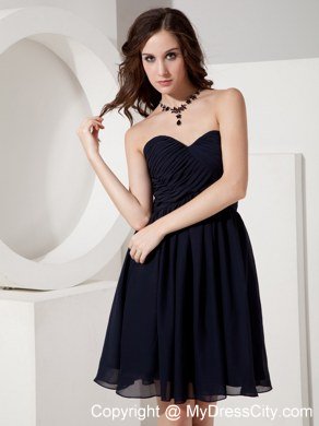 Black Empire Sweetheart Bridesmaid Dress Chiffon Ruched Mini-length