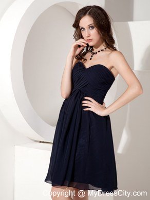 Black Empire Sweetheart Bridesmaid Dress Chiffon Ruched Mini-length