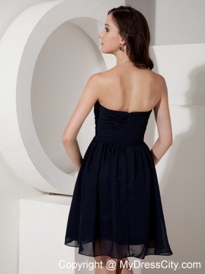 Black Empire Sweetheart Bridesmaid Dress Chiffon Ruched Mini-length