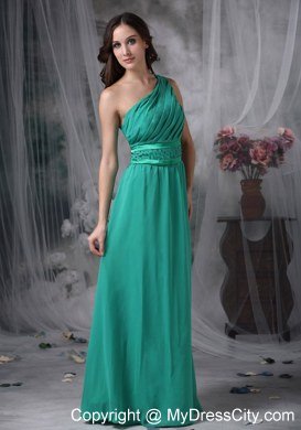 Turquoise Floor-length Bridesmaid Dress One Shoulder Chiffon Beading