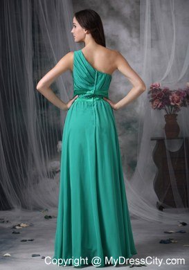 Turquoise Floor-length Bridesmaid Dress One Shoulder Chiffon Beading