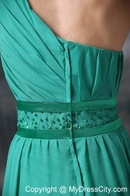 Turquoise Floor-length Bridesmaid Dress One Shoulder Chiffon Beading