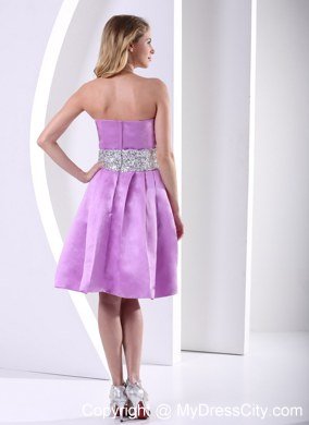 Knee-length Light Purple Bridesmaid Dress With Sequins Decorated Sash