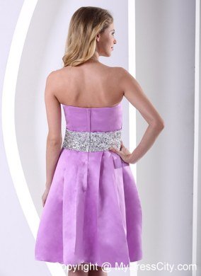 Knee-length Light Purple Bridesmaid Dress With Sequins Decorated Sash